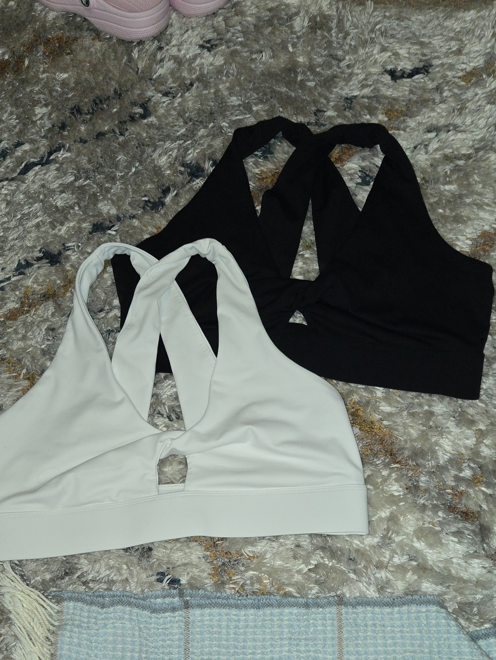 Twist Front Cross-Back  — Black and White Fabletics Sports Bras